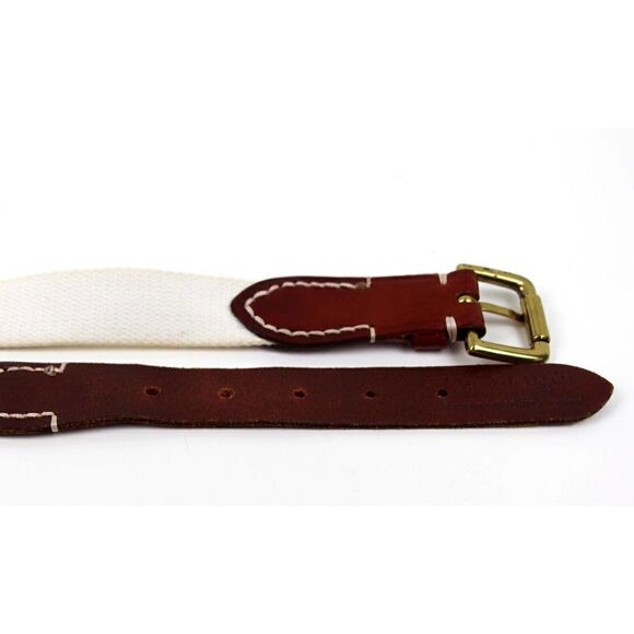 ITALIAN BROWN GENUINE LEATHER 1 1/4"Wd CREAM CANVAS GOLF MEN'S BELT 42-44 (67M - Picture 11 of 11